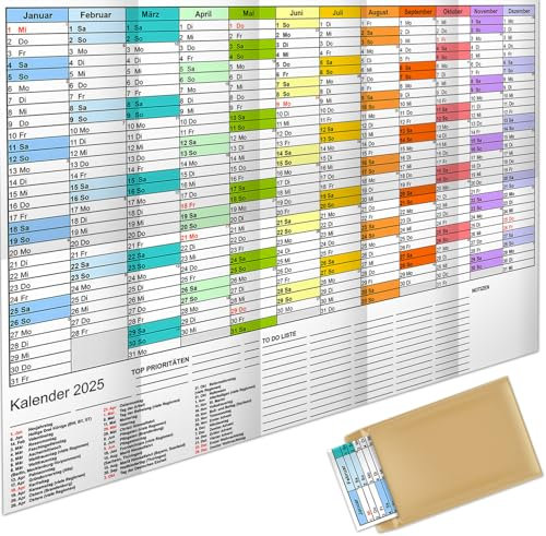 AEYAKA Jahresplaner 2025 Wandkalender Groß A1 Planer Jahreskalender Plakatkalender Wandplaner 57 cm x 87cm Deutsch mit Ferienübersicht Kalenderwochen Gefalzt Kalender