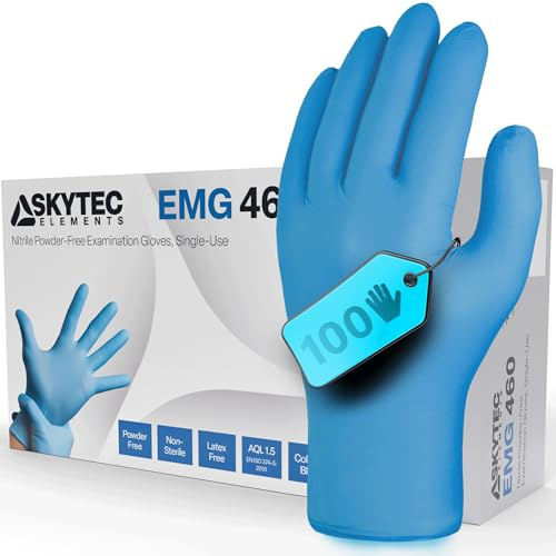 Skytec Premium Blue Nitrile Gloves - Pack of 100 Latex-Free Disposable Gloves - Non-Sterile Surgical Gloves for Medical, Food, & Cleaning - EN 455/374 PPE Certified - XX-Large
