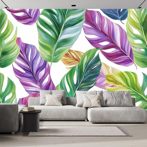Papier Peint Panoramique Feuilles Bananier Vertes À L'Aquarelle, 450×315cm Usine Papier Peint soie Personnalisé Photo Murale pour Salon Chambre d'enfants Décoration Murale