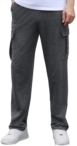 Crewhpo Pantalones de Chándal para Hombre Algodón Pantalon Largo con Ajustable Cordón Pantalones Deportivos con Bolsillos