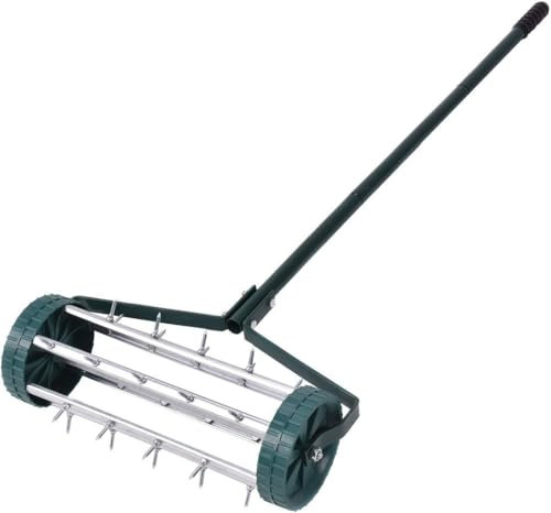 GOPLUS Aireador de Césped Rodante, Cabezal de Herramienta, Rodillo de Césped, Aireador con 43 cm de Anchura de Trabajo, Accesorio de Jardín para Labrar, Verde 126 x 45 x 21 cm