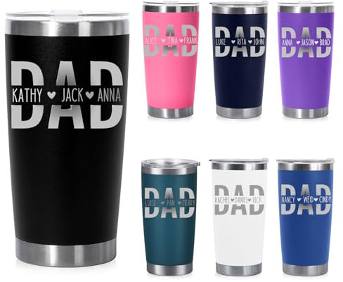 Vaso personalizado para papá con nombres de niños, tazas de viaje de café aisladas de 20 onzas para el día del padre, regalos del día del padre para papá, vasos para papá