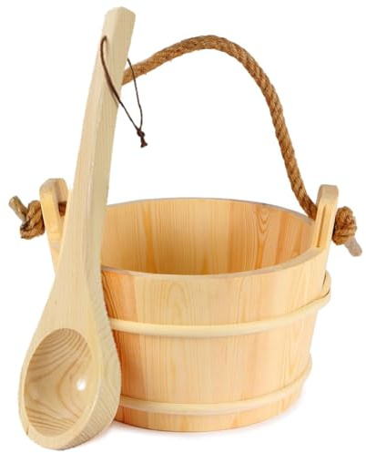 Juqoyue Set Secchio e Mestolo per Sauna, Secchio e Mestolo per Sauna, Accessori per Sauna Fatti A Mano In Legno di Pino