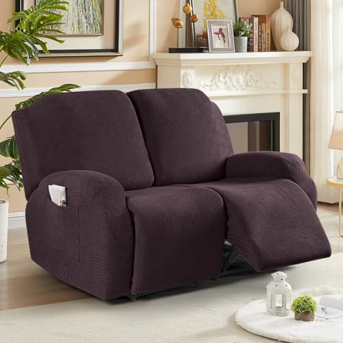KinCam Stretch sesselschoner mit armlehne, ohrensessel überzu, sesselschoner für relaxsessel und Fernsehsessel, weich waschbar Sofa bezug für Kinder, Hund und Haustieres (2-Sitzer, Kaffee)
