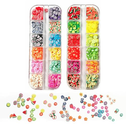 TRACOMPAN Kit d'accessoires en résine époxy - 2 boîtes de fleurs de fruits en polymère - Breloques 3D pour loisirs créatifs, fabrication de slime en résine, décoration d'ongles, breloques durables