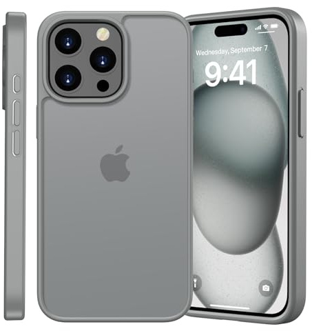 Kukiwhy für iPhone 15 Pro Hülle, Titan Grau | Stoßfest Militärstandard Schutzhülle Anti-Kratzen, Durchscheinende Rückseite Handyhülle, Anti-Fingerabdruck