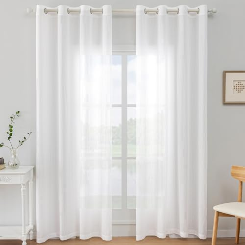Ystyle Tende per Interni 2 Pezzi 140x300 CM, Tende Camera da Letto Soggiorno, Tende Moderne per Salotto Casa Finestra, Tenda Trasparenti Voile Semi Eleganti con Anelli, Bianco