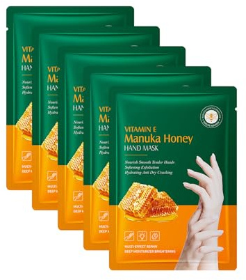 5 Pairs Hand Mask, Guantes Hidratantes con Mascarilla, Mascarilla de Vitamina E para Manos, para Manos Secas, Hidrata y Humecta, Reparación de daños ásperos para Hombres y Mujeres