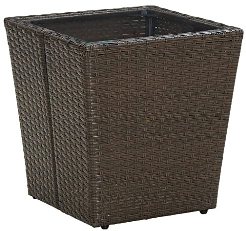 HaoChrymec Beistelltisch Braun mit PE-Rattan und Gehärtetem Glas, Pulverbeschichteter Stahlrahmen, Loungetisch Outdoor, Beistelltisch Garten, Kleiner Couchtisch, 41.5 x 41.5 x 44 cm