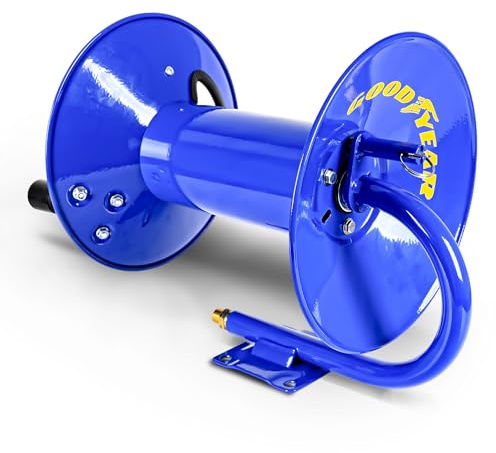 Goodyear Druckluft-Schlauchaufroller mit Handkurbel 30 m x 9,5 mm – Manuelle Schlauchtrommel aus Stahl, max. 20 Bar, Heavy Duty (Schlauch nicht enthalten) | Robuste Heavy-Duty-Stahlkonstruktion für Werkstatt und Industrie; Schlauch nicht im Lieferumfang enthalten