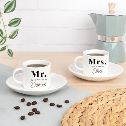 Wanapix | Pack 2 Juegos de Café Expreso Personalizados | Cerámica Personalizada | Apta Lavavajillas | 100ml | Café Expreso y Solo | 100% Personalizado