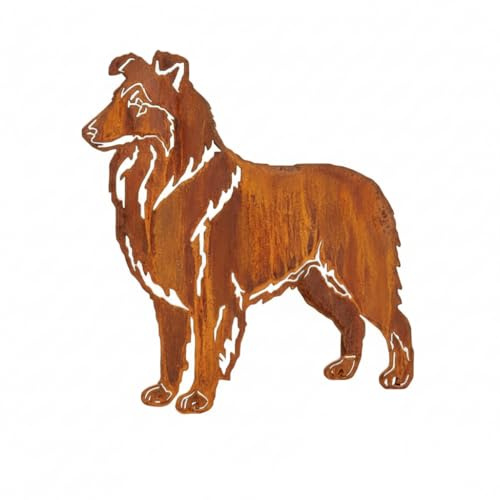 Kapaga - Edelrost Gartenstecker Collie - Rost Deko Hund Rostfigur | Gartendeko für Draußen - stabile Metall Gartenfigur aus Stahl - Wetterfest für Beet Terrasse - 43x40cm