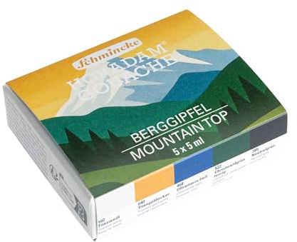 Schmincke HORADAM GOUACHE scatola di vernice compatta in cartone a tema Mountain Peaks con 5 migliori colori a guazzo altamente pigmentati in tubetti da 5 ml, 72721097, set da pittura