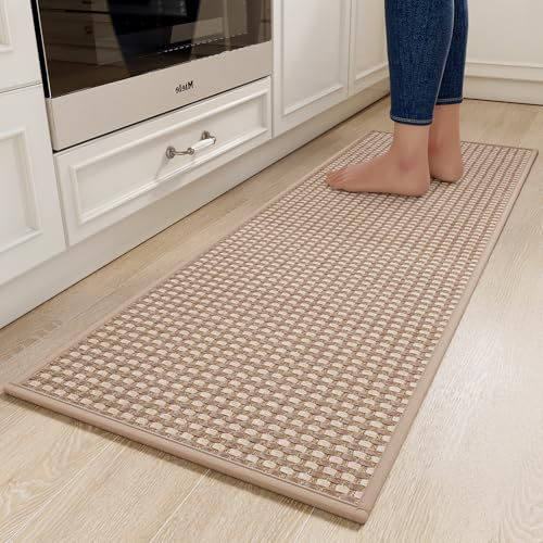 Quqei Kitchen Rug Non Slip Washable, Rubber Backed Floor Mat 43x150cm Brown