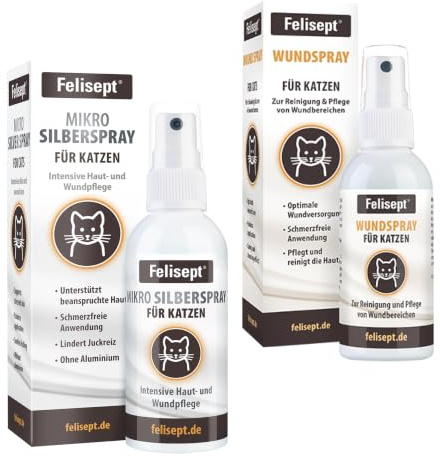 Felisept Mikro Silberspray für Katzen 75ml + Wundspray 75ml - Wundpflege Katze, Wundspray Katze zur Reinigung von Wunden, Haut und Scheimhäuten, Silberspray Katze gegen Juckreiz
