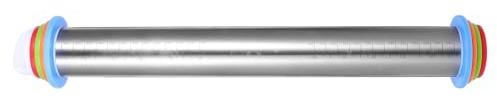 ABOOFAN Rodillo de Amasar Ajustable de Acero Inoxidable con Anillos para Grosor, Herramienta Antiadherente para Cocina y Repostería, Adecuado para Hornear Pizza y Pan