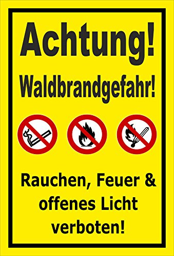 Melis-Folienwerkstatt Schild Waldbrandgefahr - Rauchen Feuer – 30x20 cm – 3mm Aluverbund – mehrere Größen/Materialien