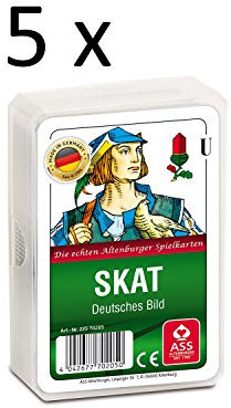Ass Altenburger Spielkarten Skat Skatkarten deutsches Bild, Blatt mit Kornblume, 5er Pack