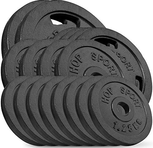 Hop-Sport 60 kg Gusseisen Hantelscheiben 30mm - Guss Gewichte Hantel Sets zur Auswahl - 30/31 mm Bohrung (2x10kg + 4x5kg + 4x2.5kg + 8x1.25kg)