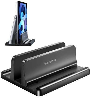 Vaydeer Vertical Laptop Stand Holder Organizer Plastic Adjustable Desktop Notebook Dock Space-Saving 3 in 1 for All MacBook Pro Air,Mac,HP,Dell,Microsoft Surface,Lenovo,up to 17.3 inches (Black)