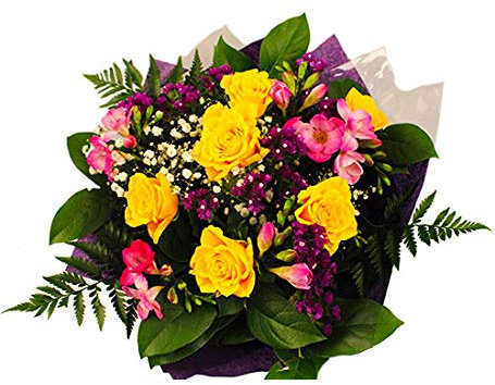 Scented Cheer Fresh Flower Bouquet with Yellow Roses, Limonium for Birthdays, Anniversaries, Weddings