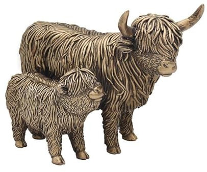 Leonardo Bronzed Highland Cow Mother & Calf ornament sculpture figure gift boxed, Bronze