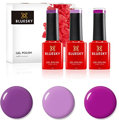 Ensemble de vernis à ongles en gel bluesky, roses violettes, Terra Rosa DC080, Purple Pink A109, Purple Kingdom DC089, 3 x 5 ml, (nécessite un durcissement sous UV ou lampe LED)