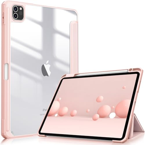 FINTIE Hybrid Case Compatible with iPad Pro 11 Inch (2022/2021/2020/2018, 4th/3rd/2nd/1st Generation) - Ultra Slim Shockproof Clear Cover w/Pencil Holder, Auto Wake/Sleep, Rose Gold | Case with Transparent Shockproof Back Pencil Holder, Rose Gold