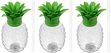Cabilock Trinkbecher mit Deckel und Strohhalm 500ml Leuchtende Transparent Ananas Getränkebecher 3 Stück Säfte Tee Wasser Milch Leere Behälter Büro Zuhause Restaurant