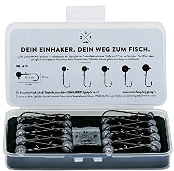 Zanderfang Jigköpfe 2/0 & 4/0 – 20 Jigköpfe für Gummiköder | 2 Hakengrößen • 20 Jigköpfe • 10 Snaps • für Gummifische von 8 - 13 cm