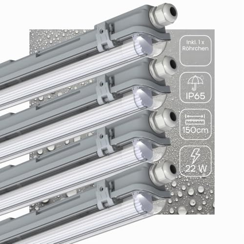 proventa® EasyBudget LED-Feuchtraumleuchte 150cm 24W 1x Röhre neutralweiss - 4x Sparset