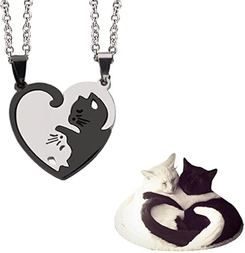 LEDSHLIU 2 Stück Katze Anhänger Paar Halskette, Puzzle Anhänger Halskette, Valentinstagsgeschenk für Sie und Ihren Liebhaber
