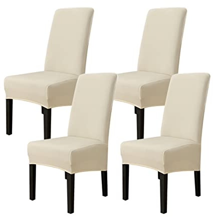 Jaotto Stuhlhussen 4er Set Stretch, XL Stuhlhussen Abwaschbar Waschbarer Elastische, Stretch Stuhlschoner Große Stuhlbezüge für Esszimmer Büro Esszimmer Hotel Bankett(Beige,Set of 4)
