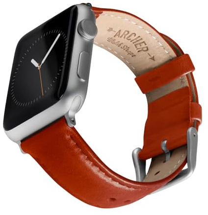Archer Watch Straps - Klockarmband i Premiumläder för Apple Watch (Cognac/Matchad Tråd, Silver, 40/41/42mm)