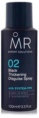 MR Black Thickening Disguise Spray for Men, Conceals Bald Patches and Thinning Hair + Protect Appearance of Thicker Hair with System PPX & Green Tea Extract, 100ml