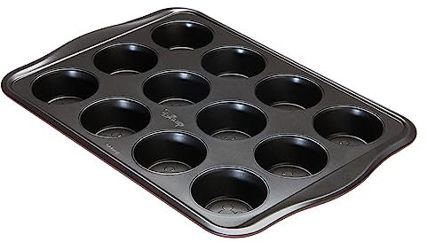 PRESTIGE Bandejas para magdalenas de Disney Bake con Mickey Mouse para hornear 12 tazas, antiadherente, acero al carbono, rojo y negro
