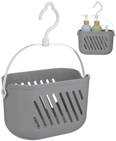 DOITOOL Cestino da doccia in plastica da appendere, portatile, organizer da cucina, con gancio, per casa, bagno, cucina, cestino portaoggetti in plastica grigia