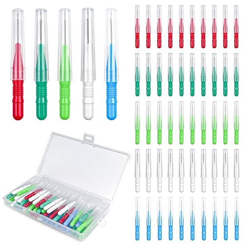 Magrimaxio 50 Pezzi Scovolini Interdentali 5 Colori, Spazzolini Interdentali con Cappuccio Protettivo 3 Misura, Scovolino Interdentale per l'Igiene Interdentale Mantenimento Della Salute Orale