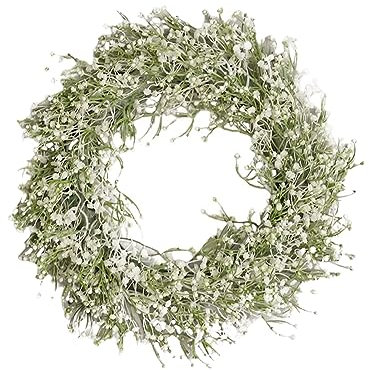 Fiorky Artificial Garland Ornament, Decorative Wreath Non-fading White Garland Decoration Gypsophila Artificial Plants Wreath DIY Vibrant Nostalgia 40cm for Wall Door Fireplace Garden