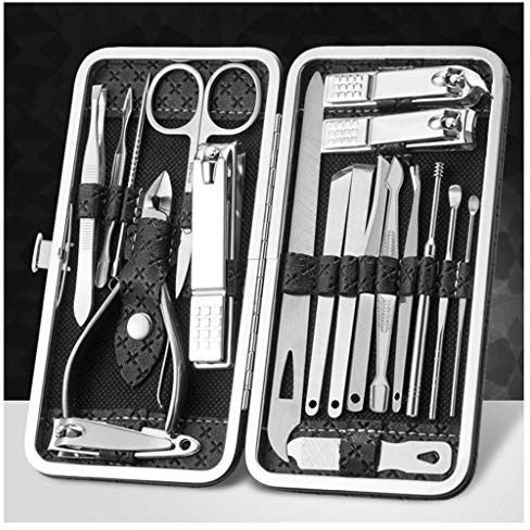Set de Manicura Pedicura 19 Pedazos de clavo del acero inoxidable Clippers Set Negro de belleza de uñas Conjunto de oro pedicura recorrido del hogar de la caja de herramientas portátil Manicura Pedicu