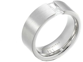 Homxi Edelstahl Damenring mit Gravur,Rund mit Rechteckig Zirkonia Ring Damen Silber Ring für Damen Größe 57 (18.1)