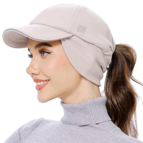 GADIEMKENSD Damen Fleece Ponytail Mütze Reflektierende Wintermütze mit verstellbarem Stirnband und Filp Down Ohrenwärmer