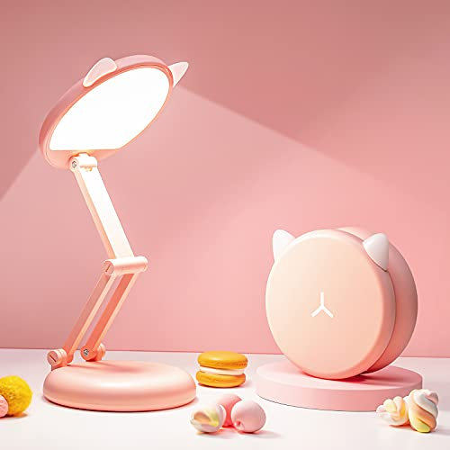 One Fire Lampe de Bureau sans Fil LED Rechargeable & Portable, 8 Luminosité+Graduable Lampe Rose en Forme de Chat & Kawaii, 3600mAh Rechargeable Stylo Kawaii Fille Lampe Chevet Enfant, Cadeau Filles