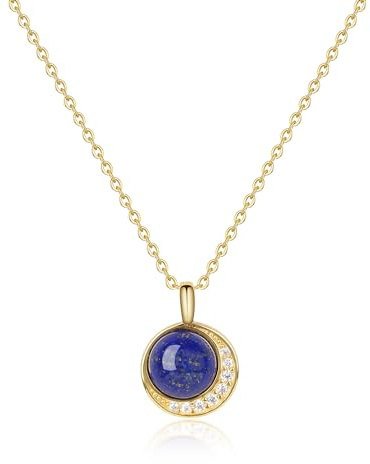 COAI Collar para Mujer de Plata de Ley Chapada en Oro y Piedras Naturales con Colgante de Media Luna