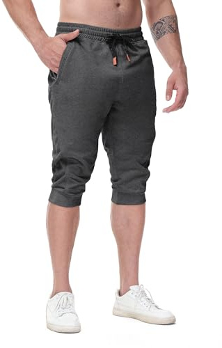 FIRSTGYM Mens Casual Jogger Pants 3/4 Joggers Tapered Fit Workout Gym Training Sweatpants