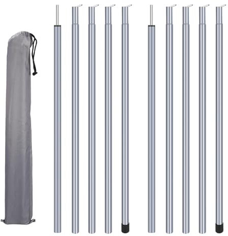 NAKIHOUSE Tent Poles, Telescopic Pole, Adjustable Tent Poles, Stainless Steel Camping Poles, Tent Poles, Replacement 43-200 cm, 2 Sets with Storage Bag for Tent, Tarp Awning, Sun Sail, Silver