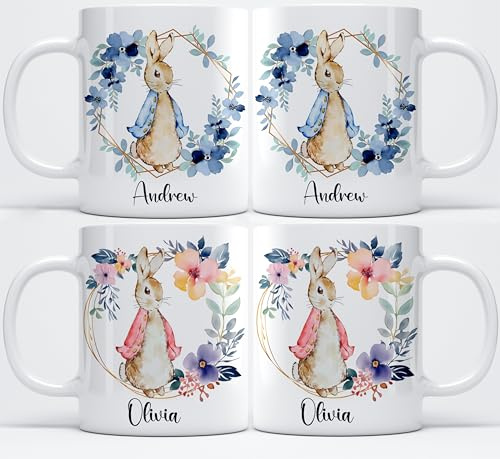 EKAM Personalised Easter Bunny Mug with Name, Customise Easter Coffee Mug (11oz) Kids Easter Cup, Easter Gift, Easter Decor, Gift for Children's Toddler