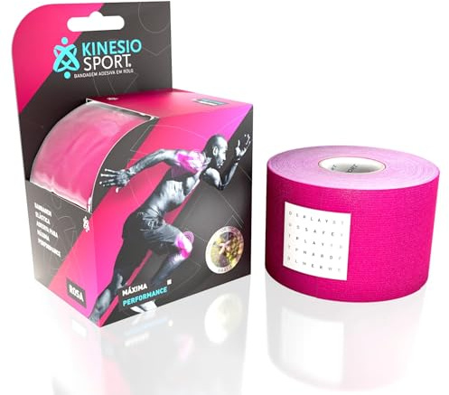 KinesioSport Cinta Kinesiológica 5 cm × 6 m (Kinesiology Tape) – Vendaje Neuromuscular Adhesivo Fuerte 3-5 Días, Resistente al Agua/Sudor, Hipoalergénica Sin Látex – Soporte Deportivo y Alivio Dolor