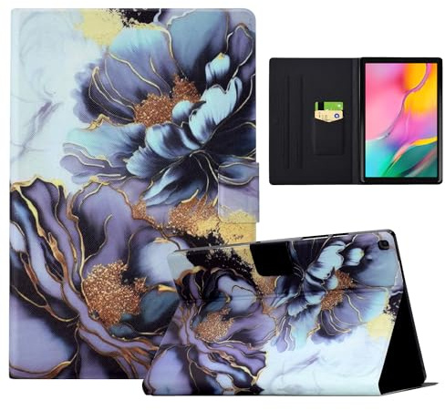 AsWant Hülle Samsung Galaxy Tab A 10.1 2019 T510/ T515 - PU Leder Flip Case Cover Magnetisch Ständer Tasche Tablet Schutzhülle für Samsung Tab A T510 (Pfingstrosenblüten)