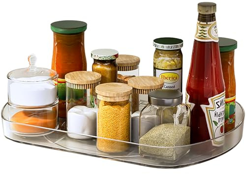 Voova Lazy Susan Turntable Organiser for Fridge, 360°Rotating Refrigerator Fridge Storage Organizer, 15.57'' Clear Rotating Lazy Susan Cupboard Organiser for Cabinet, Table, Kitchen, Pantry (1 Pack)